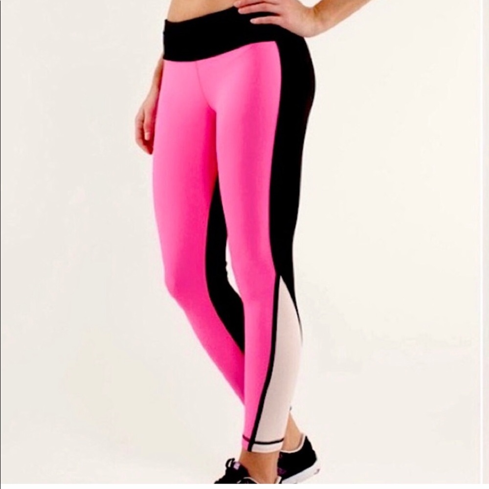 Lululemon Run Pace Tight Leggings Color Pink & Black $ White Size 6